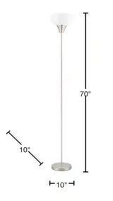 70 in. Brushed Nickel 1-Light Torchiere Floor Lamp with Plastic Shade
