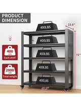 5-Tier Black Metal Heavy Duty Storage Rack with Pegboard and Wheels 2000lbs. Total Capacity (47 in.Wx 23.6 in.Dx72 in.H)