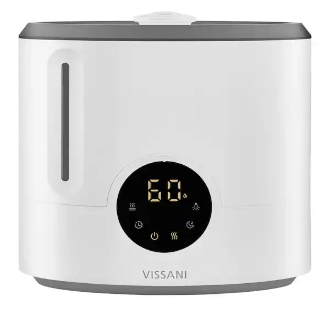 2 Gal. Ultrasonic Humidifier 360 Degree Turning Dual Nozzle Cool & Warm Mist for Large Room (600 sq. ft.) in Grey/White