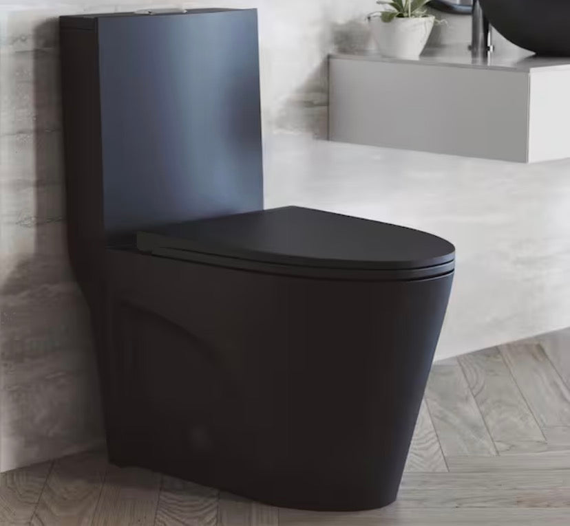 St. Tropez 10 in. Rough-In 1-piece 1.1/1.6 GPF Dual Flush Elongated Toilet in Matte Black Seat Included
