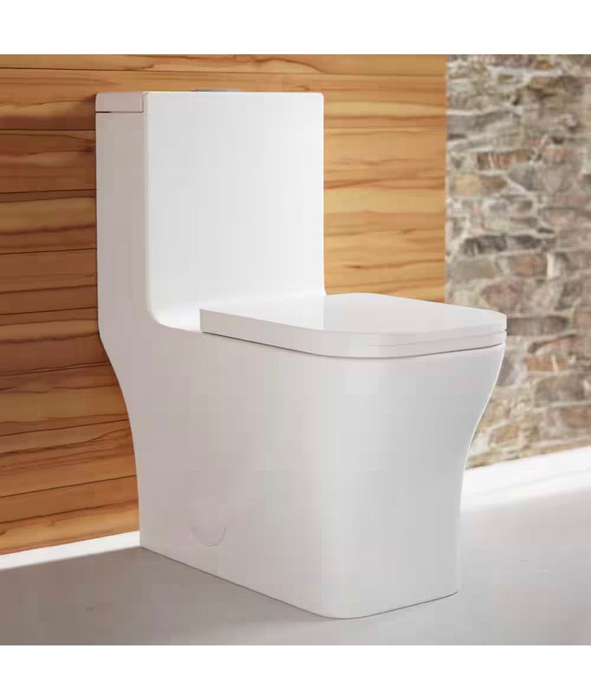 Concorde 14 in. Rough-In 1-piece 1.1/1.6 GPF Dual Flush Square Toilet in Glossy White Seat Included