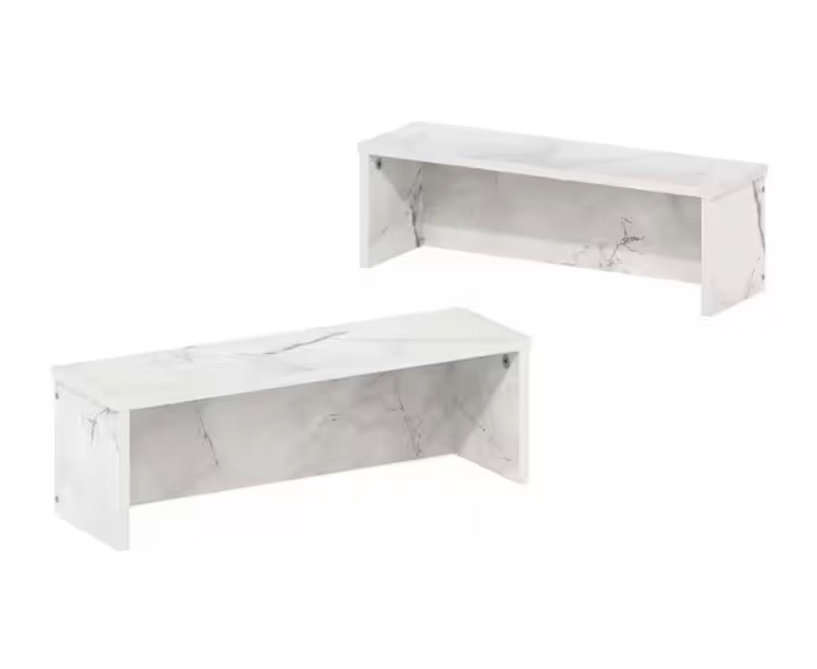 Helena Marble White 18 in. Kitchen Stackable Organizer Shelf (Set of 2)