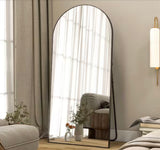 70 in. W x 30 in. H Arched Classic Black Aluminum Alloy Framed Full Length Mirror Standing Floor Mirror