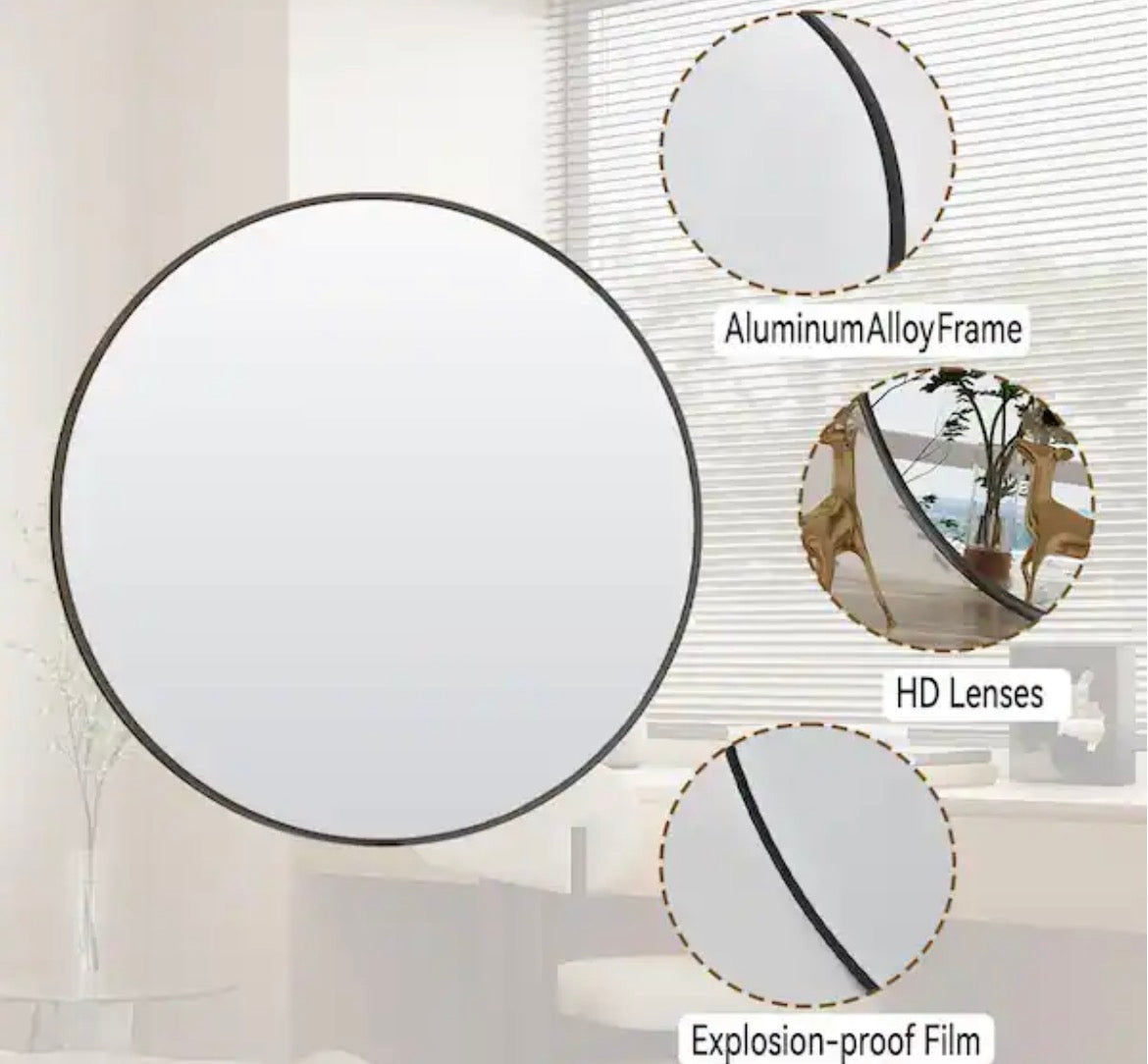30 in. W x 30 in. H Round Aluminum Alloy Framed Black Wall Mirror