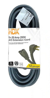 9 ft. 12/3 20 Amp 250-Volt Air Conditioner Extension Cord, Grey