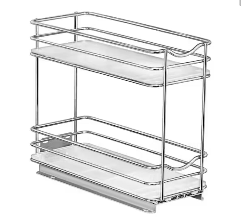 Slide Out Spice Rack Pull Out Cabinet Organizer 4-1/4 in. Wide - Double, Chrome