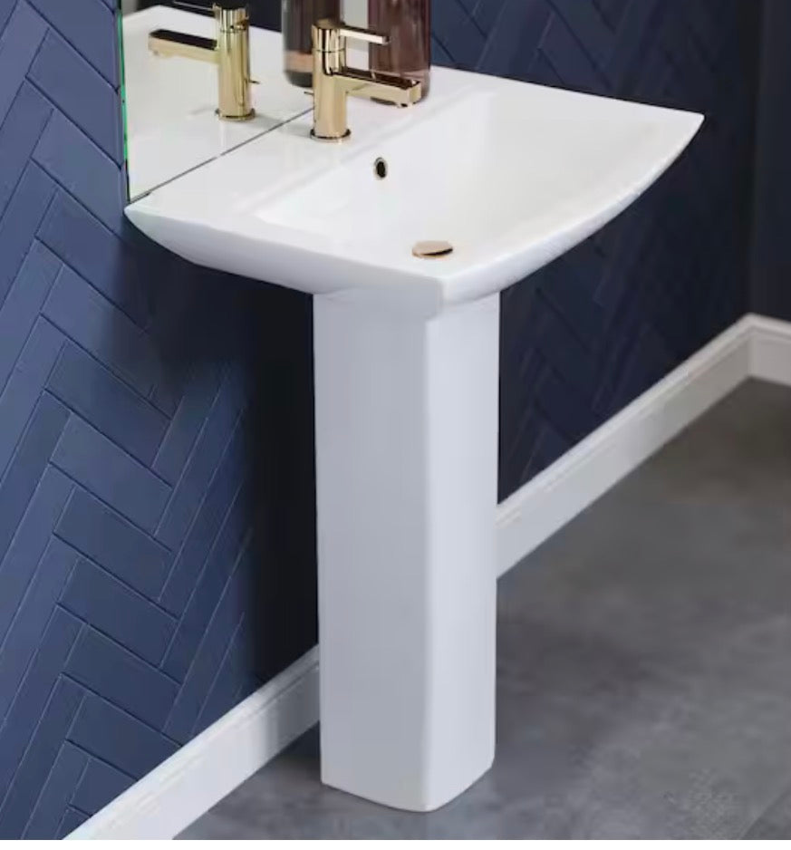 Sublime Pedestal Bathroom Ceramic Vessel Sink Round Single Faucet Hole in White