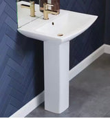 Sublime Pedestal Bathroom Ceramic Vessel Sink Round Single Faucet Hole in White