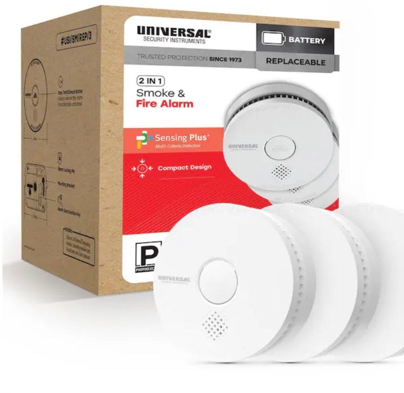 (3-Pack) 9-Volt Battery Operated Smoke Detector with Photoelectric Sensor