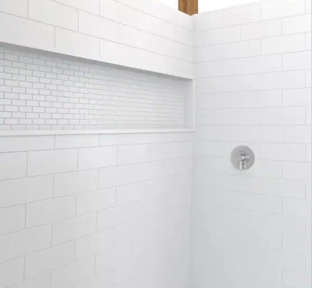 NexTile 30 in. D x 60 in. W x 74 in. H Composite Direct-to-Stud Four-Piece Alcove Subway Tile Shower Wall Kit in White