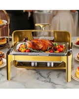 Roll Top Chafing Dish Buffet Complete Set, 9 qt. Gold,Stainless Steel,Chafing Dishes Accessories,withCorrosion Resistant