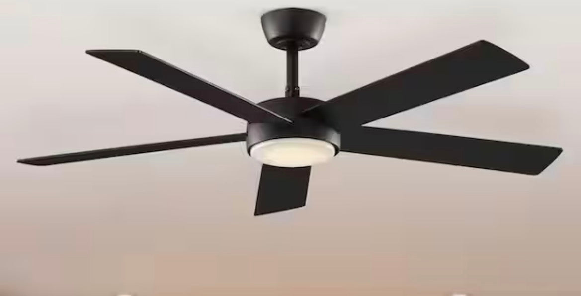 Benning 52 in. Indoor Matte Black Downrod Mount Ceiling Fan with Adjustable White Light LED and Remote Control Included