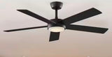 Benning 52 in. Indoor Matte Black Downrod Mount Ceiling Fan with Adjustable White Light LED and Remote Control Included