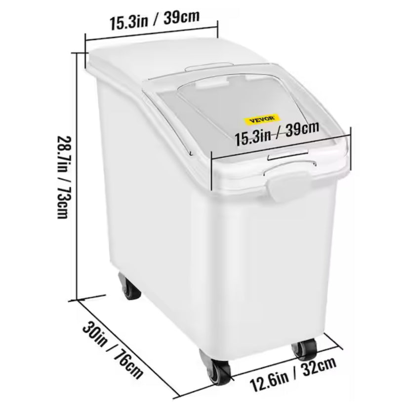 27 Gal. Ingredient Storage Bin with 500 Cup Commercial Food Container with Scoop and Sliding Lid for Kitchen,White