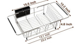 Expandable Stainless Steel Over, In Sink Dish Rack, 304 Rust-Proof with Non-Slip Rubber Sleeves, Hollow Drainage, Silver