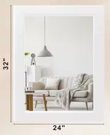 24 in. W x 32 in. H Classic White Rectangular Wood Frame Bathroom Mirror Vanity Wall Mirror / Full Body Mirror
