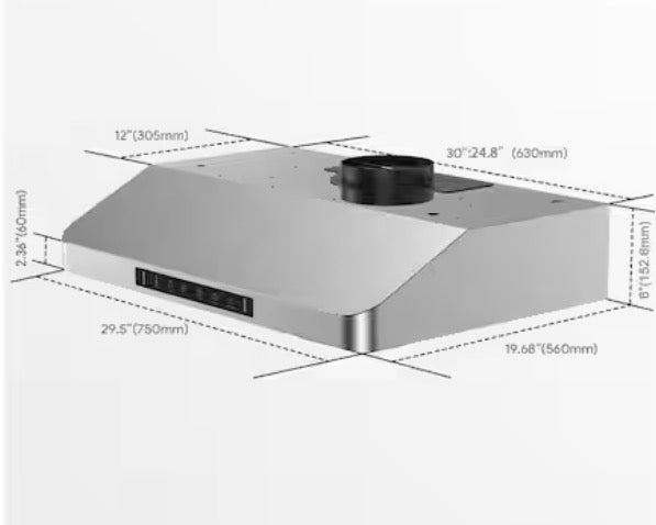 30 in. 600 CFM Ducted Under Cabinet Range Hood in Stainless Steel with 3-Venting Option, LCD Knob Control and LED Light