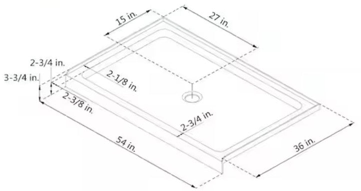SlimLine 54 in. x 36 in. Single Threshold Alcove Shower Pan Base in White with Center Drain