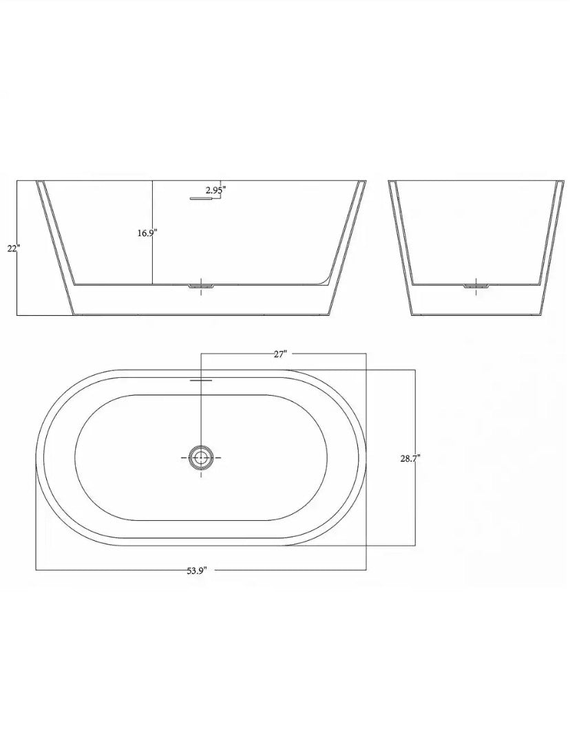53.9 in. Fiberglass Flat-bottom Double Ended Non-Whirlpool Bathtub in Black Patterns