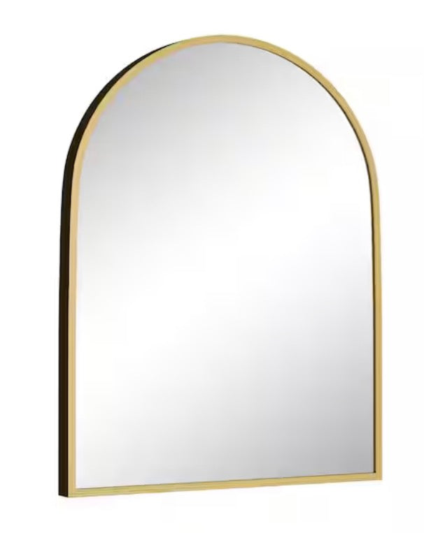 24 in. W x 32 in. H Arched Mirror for Bathroom Entryway Wall Decor Metal Frame Wall Mounted Mirror in Gold 2-Pieces