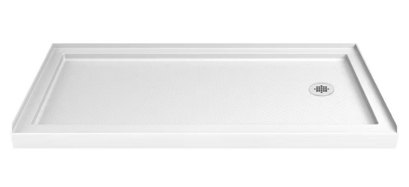 SlimLine 60 in. x 32 in. Single Threshold Shower Pan Base in White with Right Hand Drain