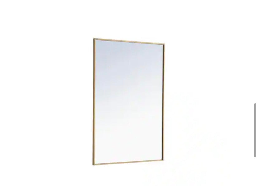 Timeless Home 28 in. W x 42 in. H x Contemporary Metal Framed Rectangle Brass Mirror