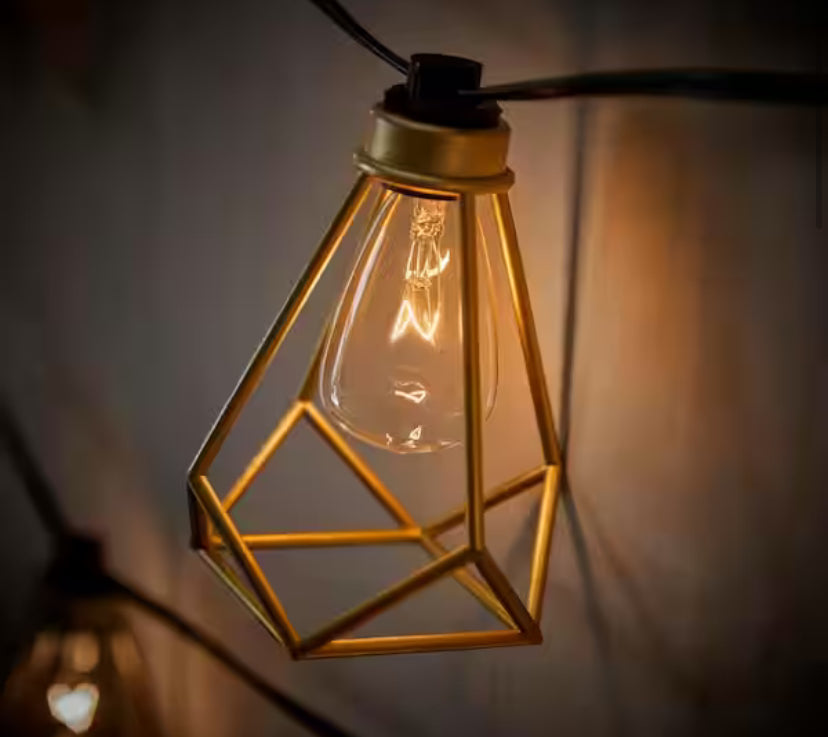 10-Light 10 ft. Indoor/Outdoor Plug-In Incandescent Gold Cage String Light
