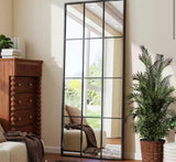 Black 24 in. W x 65 in. H Rectangular Windowpane Modern Aluminum Alloy Framed Full Length Mirror Floor Mirror