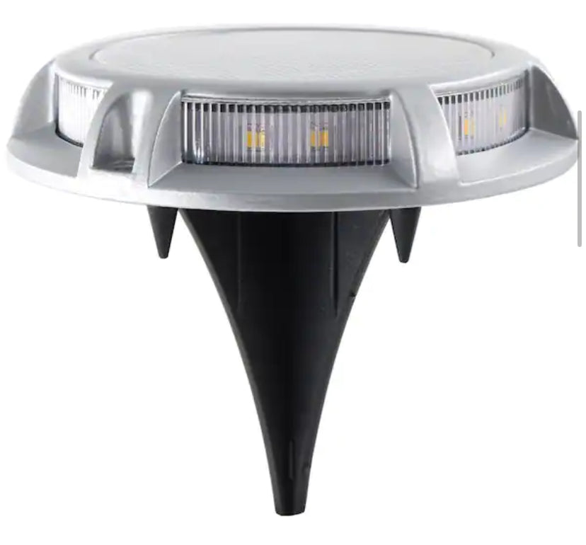 Solar 15 Lumens Silver Integrated LED In-Ground Disk Path Light with Textured Lens (4-Pack); Weather/Rust Resistant