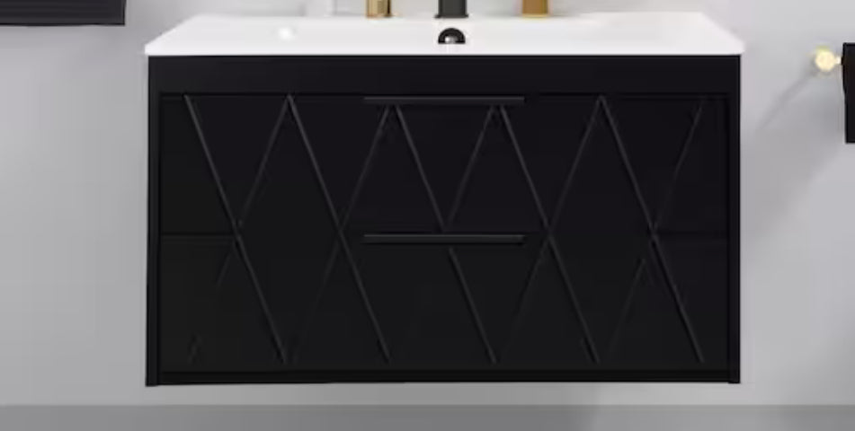 30 in. W x 18.1 in. D x 18.1 in. H Single Sink Bath Vanity in Black with White Ceramic Top and Drain Faucet Set