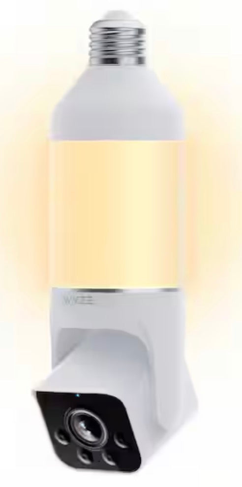 Bulb Cam Plug-In, 2K Wireless HD Security Camera Outdoor Indoor Full Color Day and Night, Dimmable LED Bulb