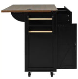 Black Kitchen Cart with Drop-Leaf, Built-in USB Ports and Outlets, 5 Wheels, Spice Rack, 2-Drawers