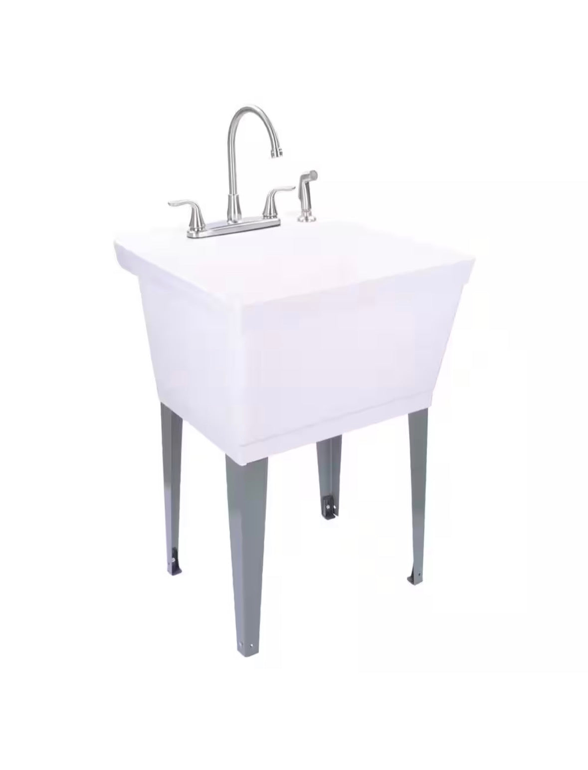 Complete 22.875 in. x 23.5 in. White Utility Sink Set with Metal Hybrid Stainless Steel High Rise Faucet & Side Sprayer