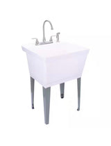 Complete 22.875 in. x 23.5 in. White Utility Sink Set with Metal Hybrid Stainless Steel High Rise Faucet & Side Sprayer