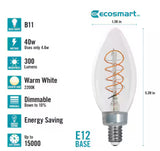 40-Watt Equivalent B11 Dimmable E12 Candelabra Fine Bendy Filament LED Vintage Edison Light Bulb Warm White (3-Pack)