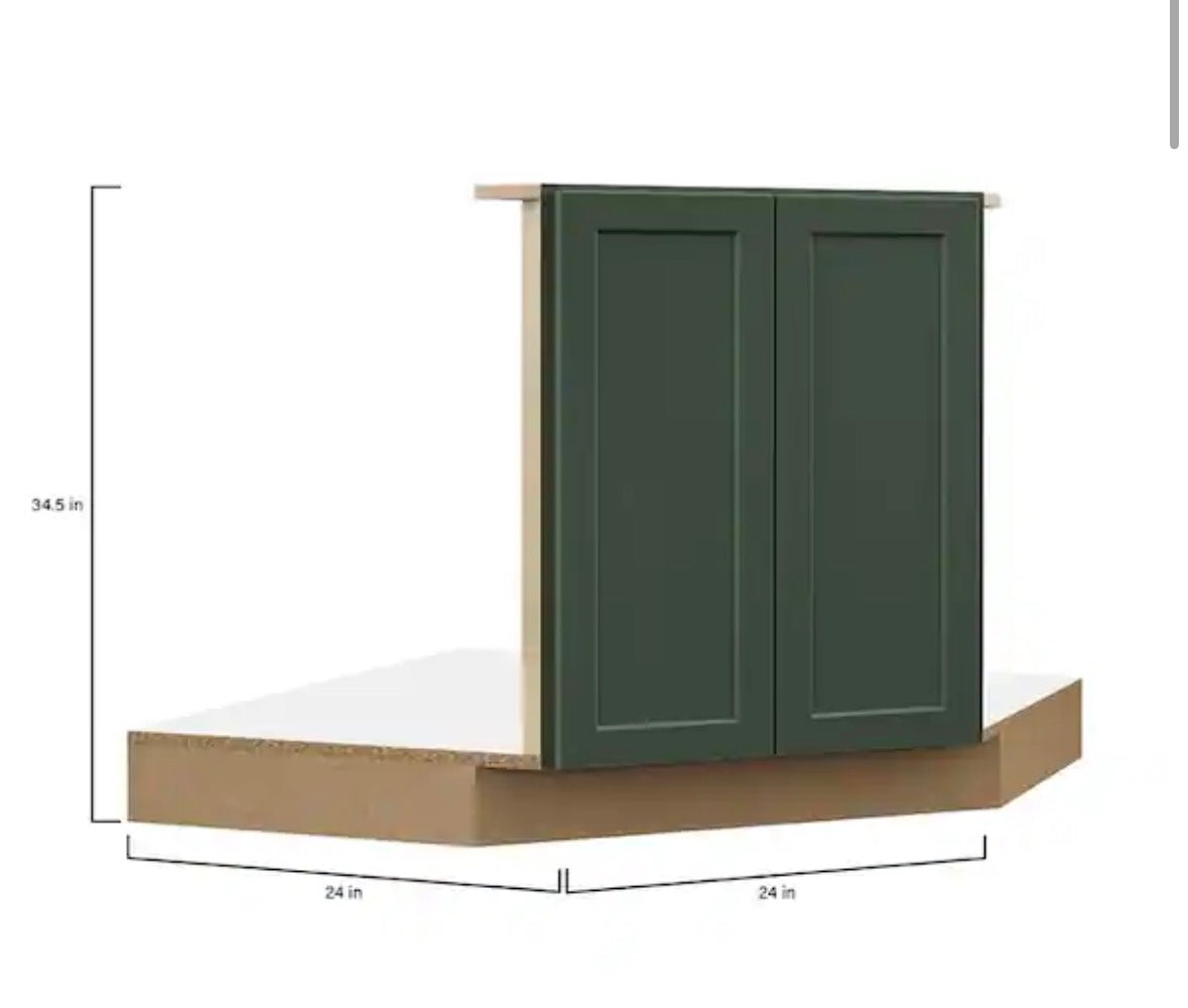 Designer Series Melvern 42 in. W x 24 in. D x 34.5 in. H Partially Assembled Shaker Corner Sink Cabinet in Forest