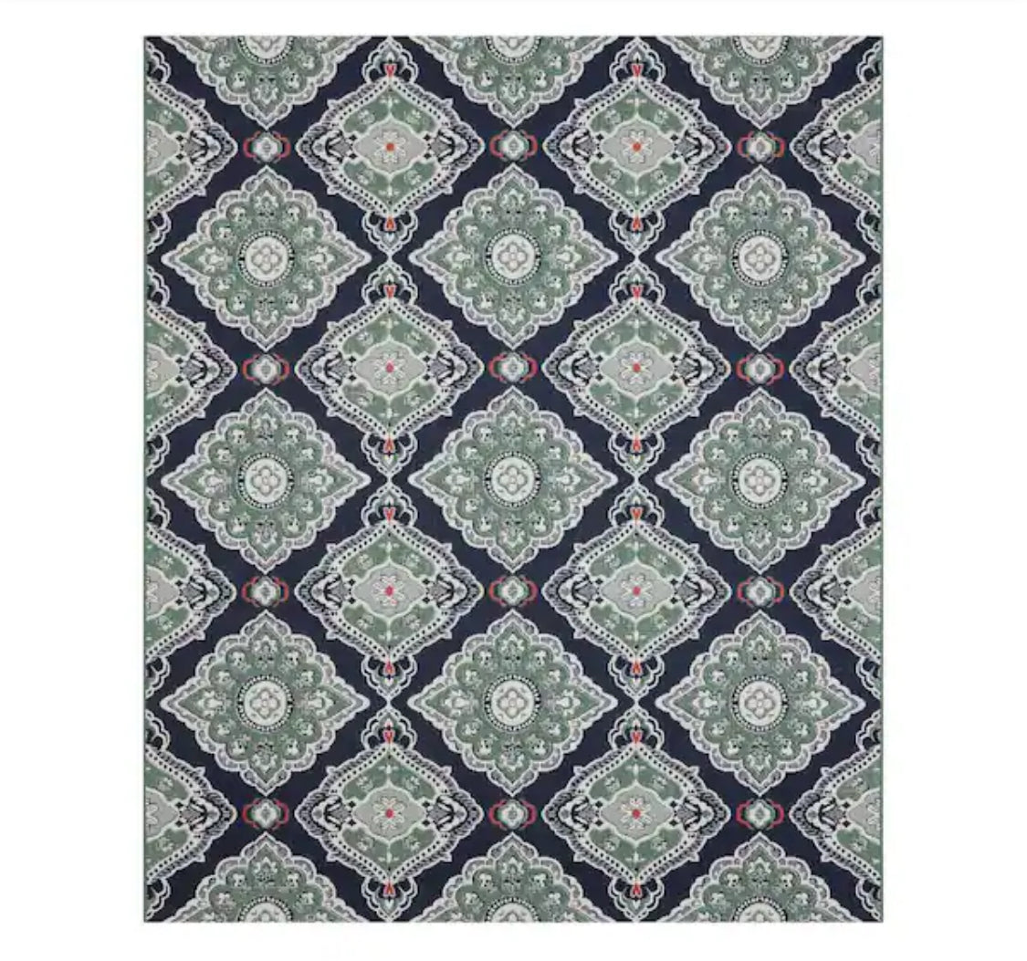 Oak Hill Blue 8 ft. x 10 ft. Medallion Indoor/Outdoor Area Rug