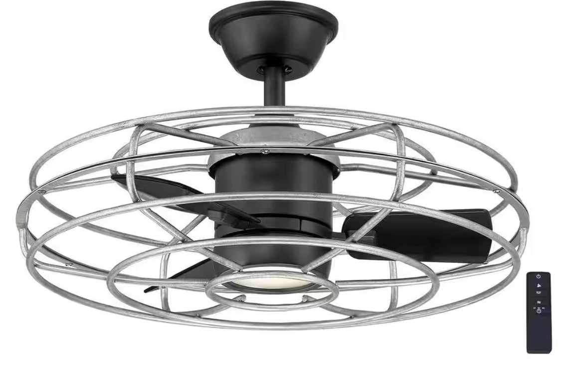 Heritage Point 25 in. Indoor/Covered Outdoor Galvanized Fandelier Ceiling Fan with Integrated LED and Remote Included