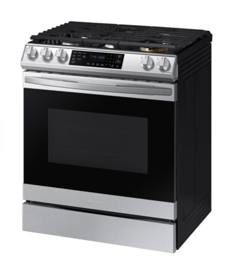 Samsung Smart WiFi 30-in 5 burners 6-cu ft Air Fry Convection Oven Slide-In Natural Gas Range ( Fingerprint Resistant Stainless Steel )