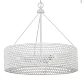 Sugar Reef 22 in. 3-Light Cottage White Coastal Shaded Pendant Light with White Woven Shade