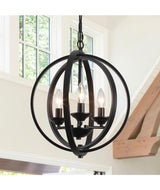 3-Light Black Farmhouse Globe Chandelier for Kitchen Island with no bulbs included