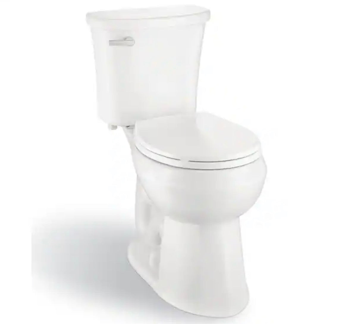 Power Flush 12 in. Rough In 2-Piece 1.28 GPF Single Flush Round Toilet in White, Seat Included