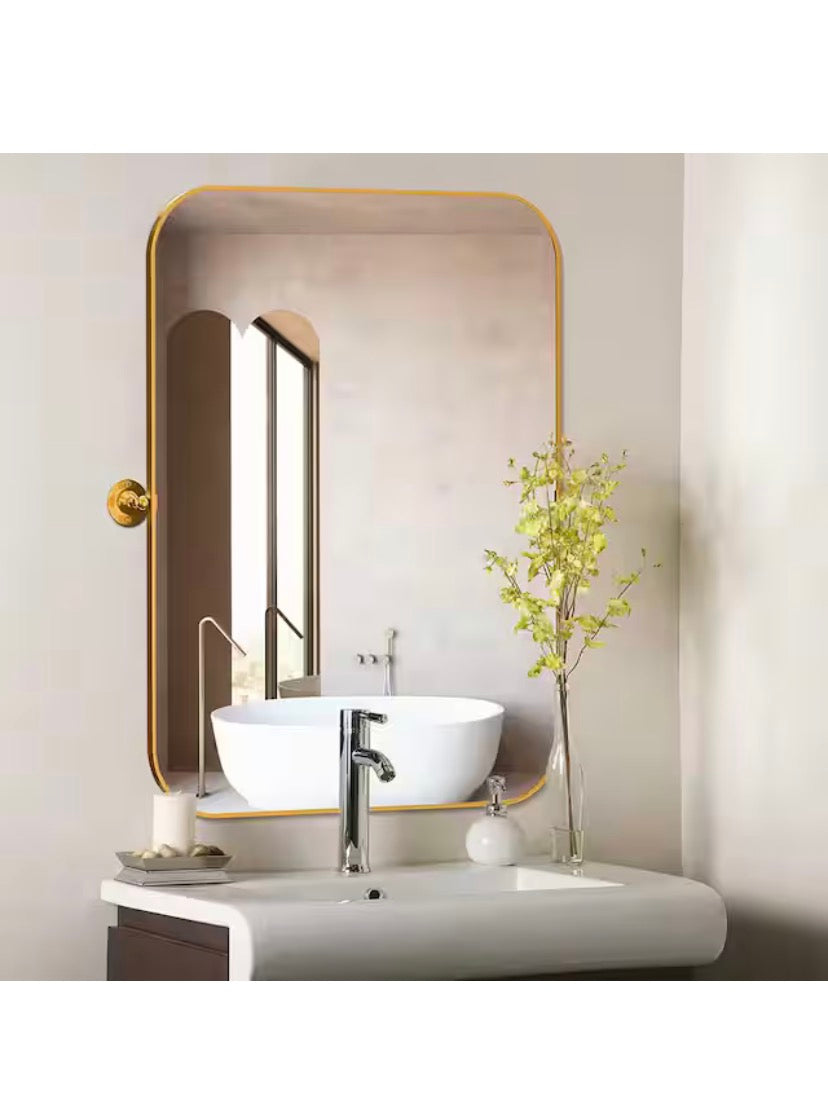 24 in. W x 36 in. H Modern Rectangle Metal Framed Pivoted Wall Vanity Mirror