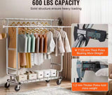 Heavy Duty Clothes Rack, Double Hanging Rod Clothing Garment Rack for Hanging Clothes, Adjustable Height Silver
