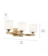 Marette 23 in. 3-Light Champagne Bronze Contemporary Bathroom Vanity Light with Satin Etched Cased Opal Glass