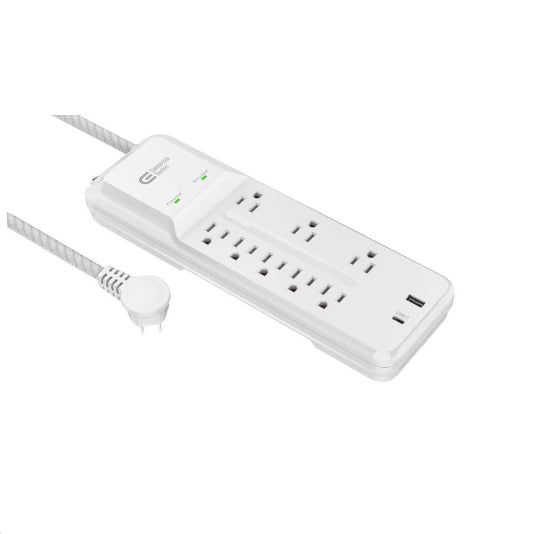 12 ft. Braided Cord 8-Outlet Surge Protector with USB, White