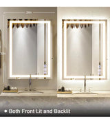 24 in. W x 32 in. H LED Light Anti-Fog Rectangular Modern Frameless White Wall Mirror