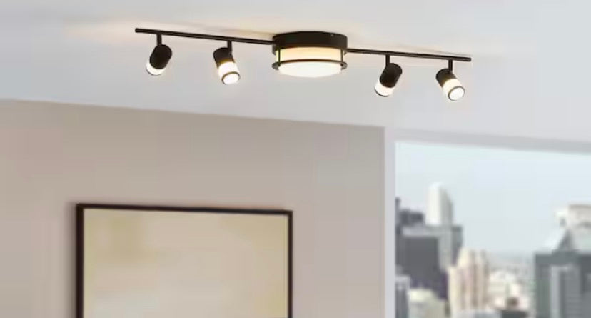 Greyrock 3.44 ft. Matte Black Integrated LED Hardwired Track Lighting Kit Flush Mount Combo with 4 Fixed Track Heads