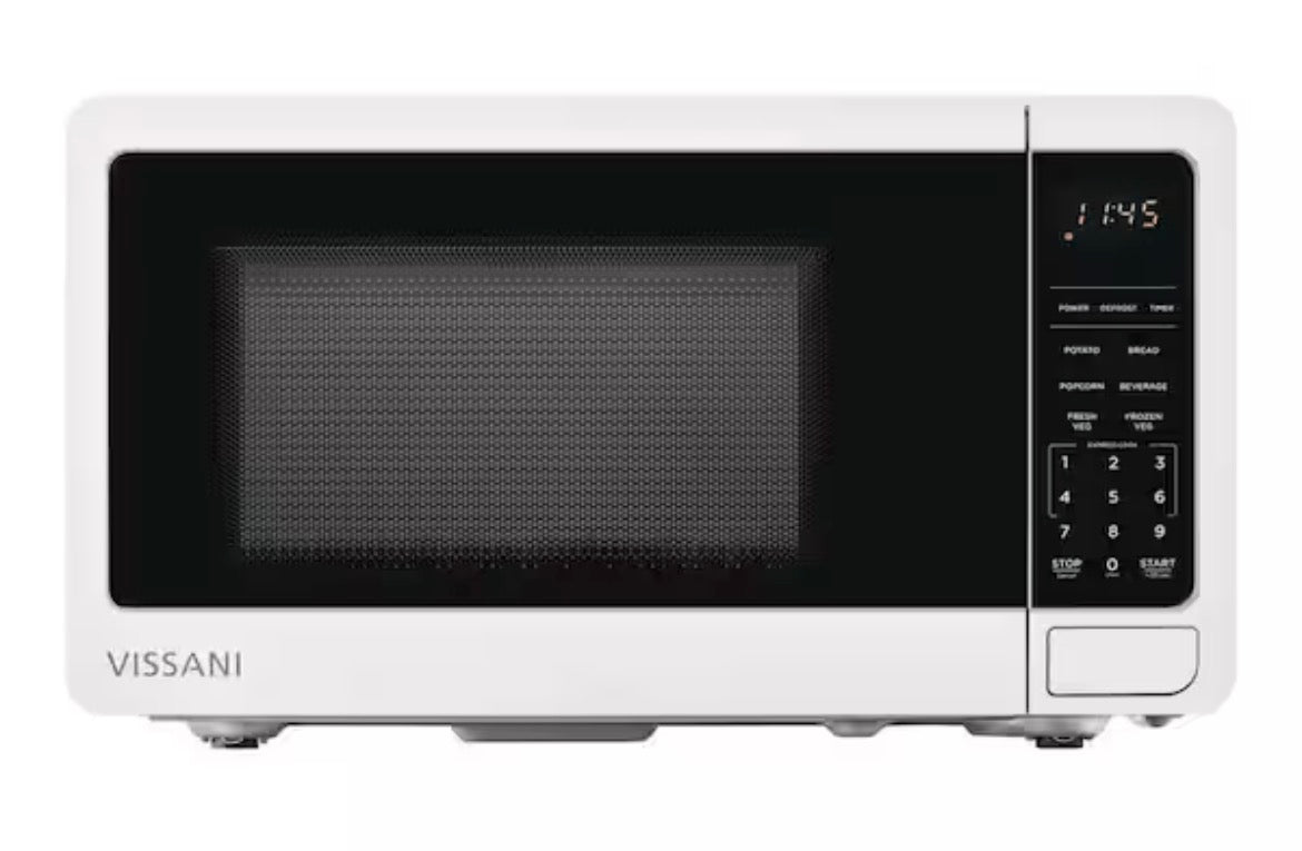 0.7 cu. ft. Electric 700-W Countertop Microwave in White with Turntable, 6-Heating Functions, and 2-Step Lock System