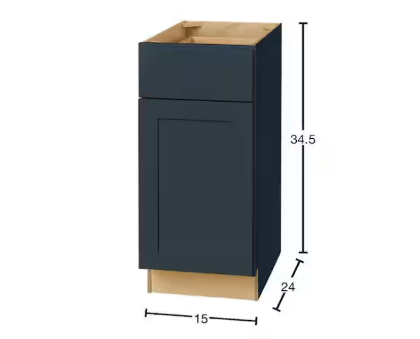 Avondale 15 in. W x 24 in. D x 34.5 in. H Ready to Assemble Plywood Shaker Base Kitchen Cabinet in Ink Blue